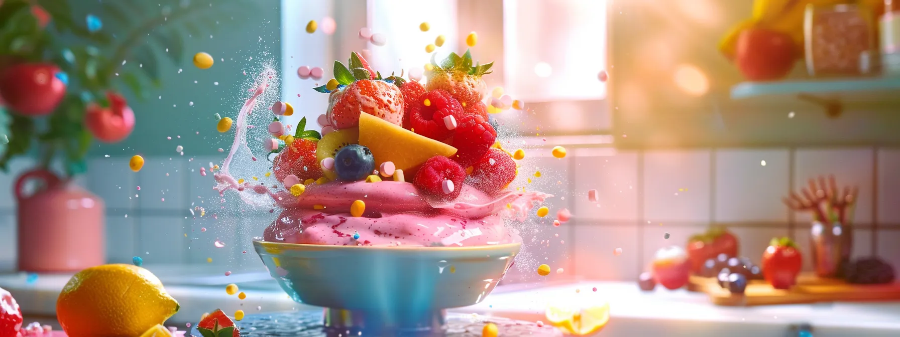 a vibrant display of multivitamin powders arranged neatly, showcasing an array of colorful labels emphasizing quality and safety, illuminated by soft, natural light to evoke a sense of health and wellness.