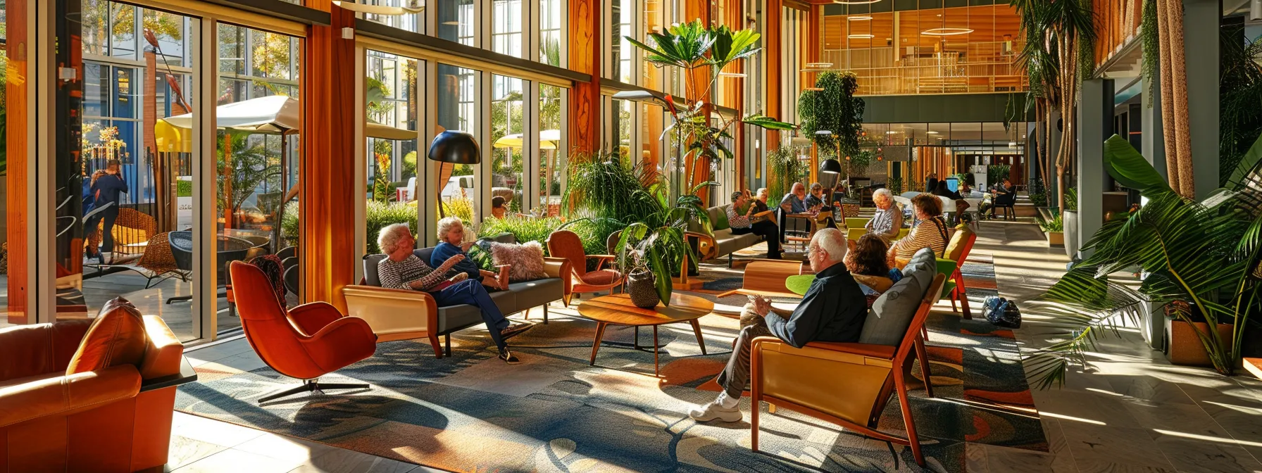 a vibrant communal area in a luxurious aged care facility showcases seniors engaging enthusiastically in group activities, enveloped by warm lighting and stylish decor that reflects a strong sense of community and connection. a vibrant communal area in a luxurious aged care facility showcases seniors engaging enthusiastically in group activities, enveloped by warm lighting and stylish decor that reflects a strong sense of community and connection.