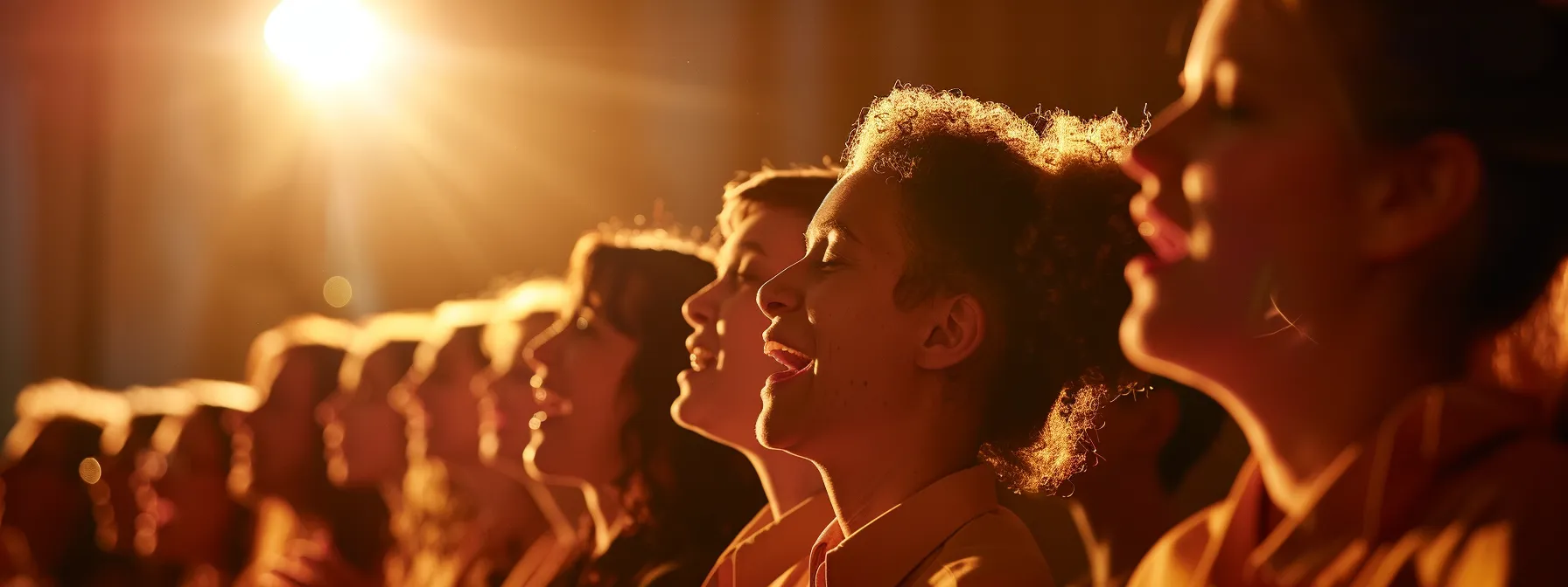 a vibrant community choir passionately singing together under warm, soft lighting in a cozy, intimate hall, showcasing the joy and connection fostered through music. a vibrant community choir passionately singing together under warm, soft lighting in a cozy, intimate hall, showcasing the joy and connection fostered through music.