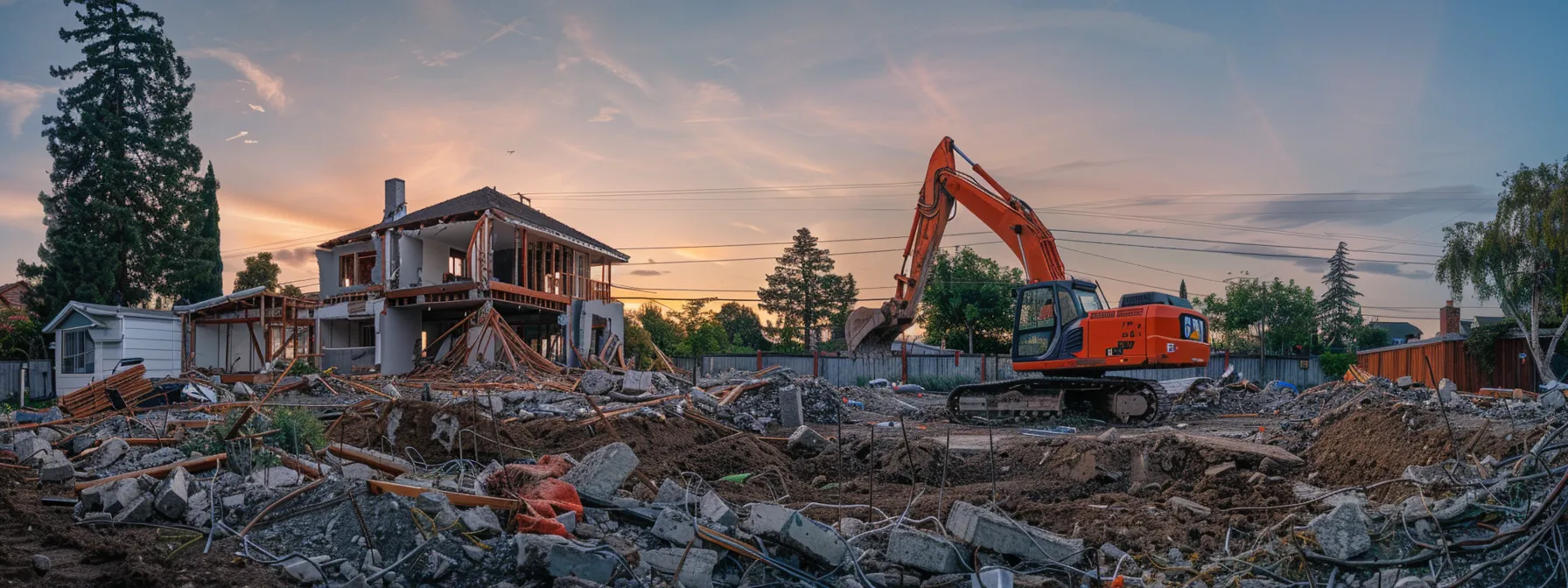 a vibrant community meeting takes place outdoors, where engaged residents share concerns and ideas about impending residential demolition, with a backdrop of a partially demolished house and construction equipment, bathed in warm evening light. a vibrant community meeting takes place outdoors, where engaged residents share concerns and ideas about impending residential demolition, with a backdrop of a partially demolished house and construction equipment, bathed in warm evening light.