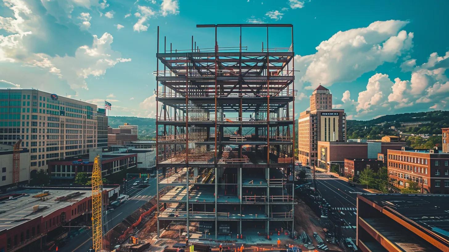 a vibrant construction site in knoxville showcases local commercial contractors overseeing a structured steel framework, with clear blue skies above and the city’s distinctive architecture in the background, symbolizing community trust and quality craftsmanship. a vibrant construction site in knoxville showcases local commercial contractors overseeing a structured steel framework, with clear blue skies above and the city’s distinctive architecture in the background, symbolizing community trust and quality craftsmanship.