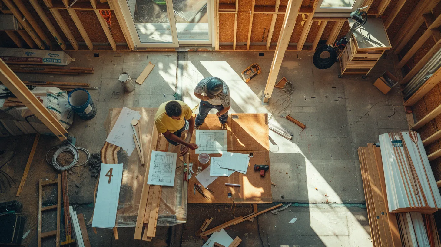 a vibrant construction site showcases an architect and builder engaged in a focused discussion, surrounded by blueprints and high-quality materials. a vibrant construction site showcases an architect and builder engaged in a focused discussion, surrounded by blueprints and high-quality materials.