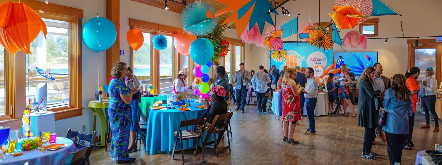 a vibrant corporate event on whidbey island features a lively photo booth adorned with colorful props, where employees joyfully interact, capturing cherished memories against a backdrop of scenic coastal beauty. a vibrant corporate event on whidbey island features a lively photo booth adorned with colorful props, where employees joyfully interact, capturing cherished memories against a backdrop of scenic coastal beauty.