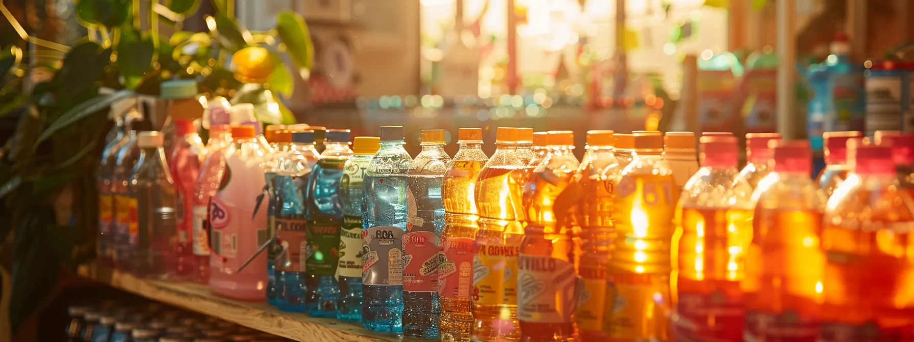 a vibrant display of assorted hydration products, artistically arranged with visible discount tags and coupons, set against a bright, sunlit backdrop that emphasizes the theme of smart bulk purchasing strategies.