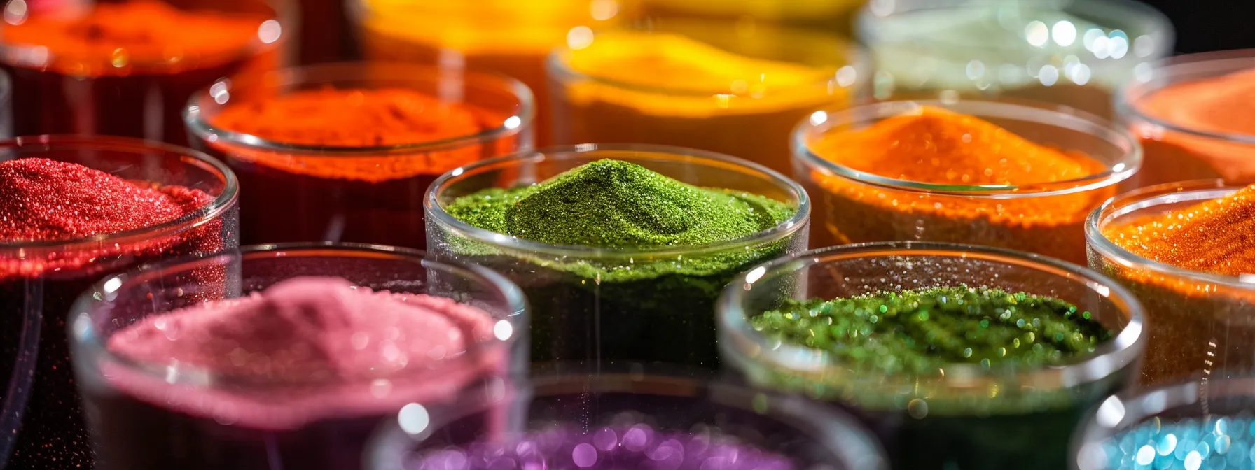 a vibrant display of colorful vitamin powder blends arranged artfully in clear containers, illuminated by soft, natural light, highlighting their rich textures and inviting hues, symbolizing the journey toward better health.
