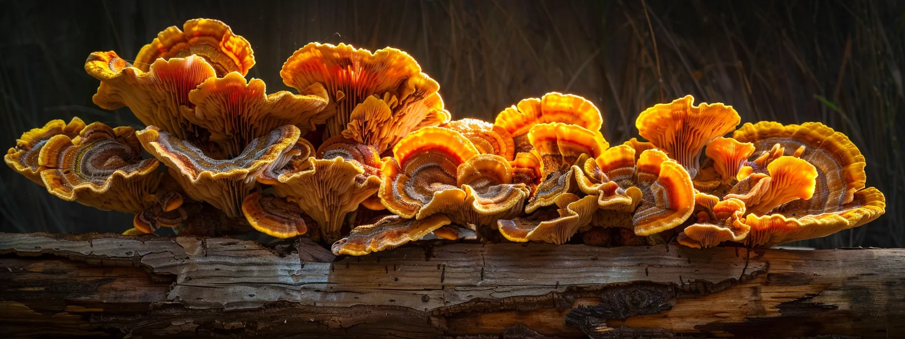 a vibrant display of high-quality cafe de hongos ryze mushrooms artfully arranged on a rustic wooden surface, illuminated by soft, natural light that accentuates their rich textures and earthy colors.