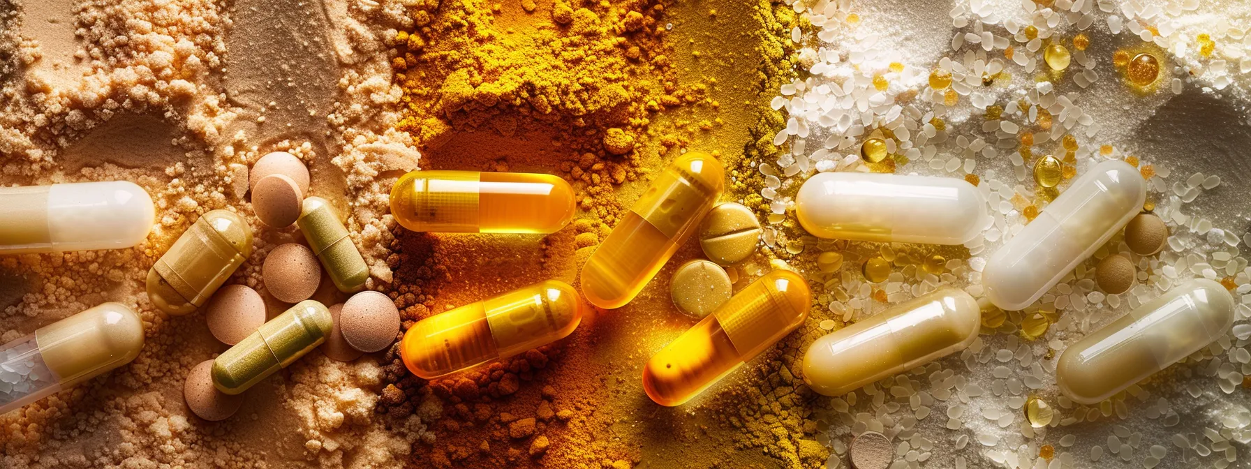a vibrant, dynamic collection of powdered vitamin supplements elegantly displayed against a backdrop of fresh, natural ingredients like riboflavin and rice, illuminated by soft, diffused lighting to emphasize their innovative formulations for enhanced health and energy support.
