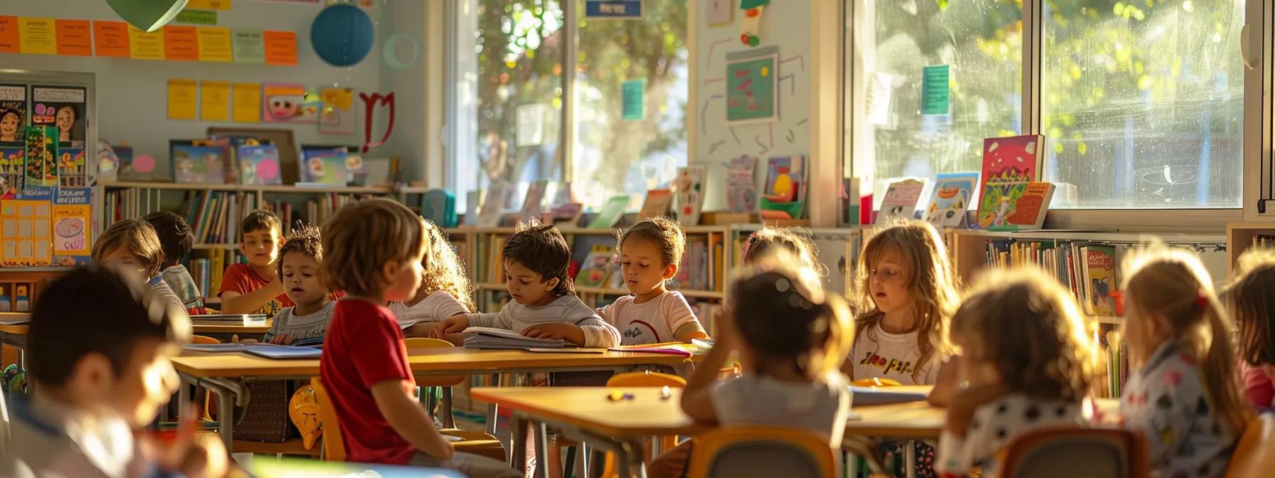 a vibrant, engaging classroom filled with young children eagerly exploring colorful books and interactive learning tools, showcasing the dynamic impact of early literacy on their development.