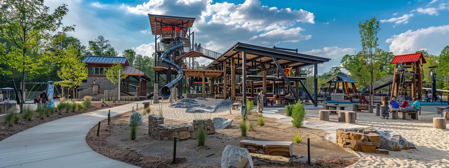 a vibrant family-friendly adventure hub in blue ridge, ga, featuring diverse activity stations for zip lining, guided wildlife tours, and community events, set against a modern urban backdrop that emphasizes excitement and exploration. a vibrant family-friendly adventure hub in blue ridge, ga, featuring diverse activity stations for zip lining, guided wildlife tours, and community events, set against a modern urban backdrop that emphasizes excitement and exploration.