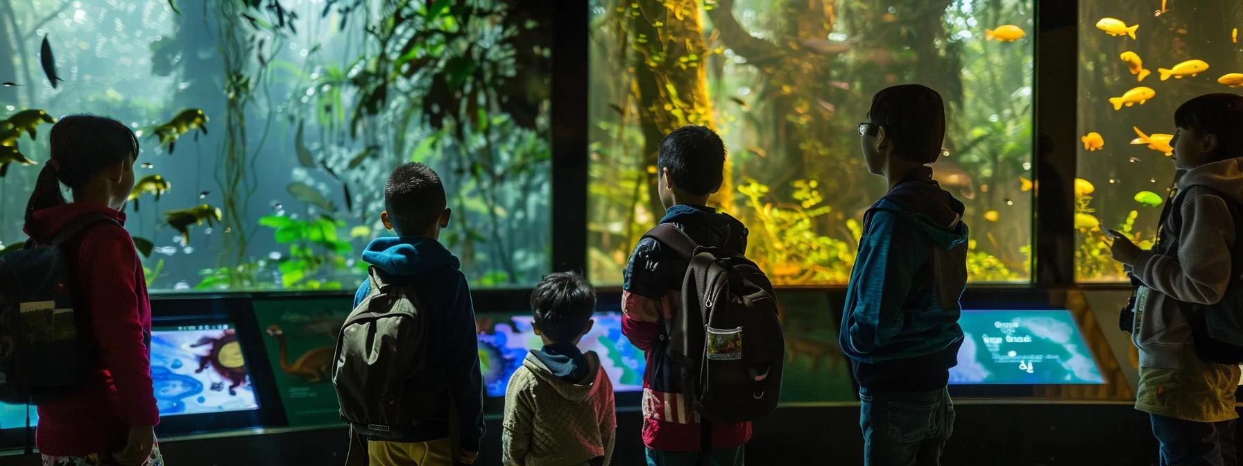 a vibrant family gathering at a wildlife reserve, engaging in a guided tour led by an expert amidst interactive educational panels, with children eagerly observing local fauna while emphasizing ecological awareness and conservation. a vibrant family gathering at a wildlife reserve, engaging in a guided tour led by an expert amidst interactive educational panels, with children eagerly observing local fauna while emphasizing ecological awareness and conservation.