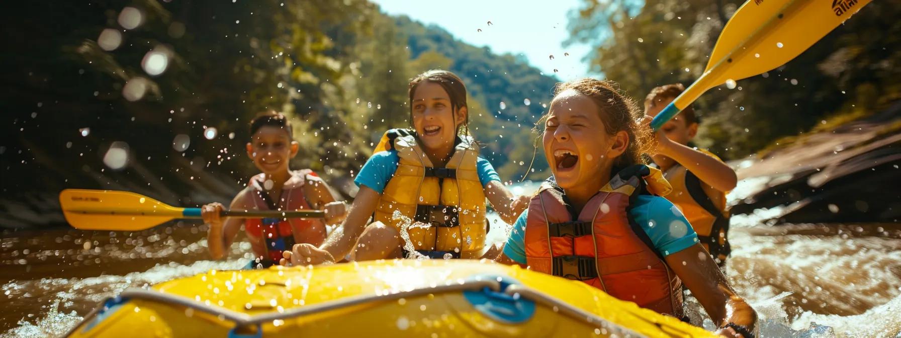 Family rafting in the Smoky Mountains focusing on safety measures for kids.