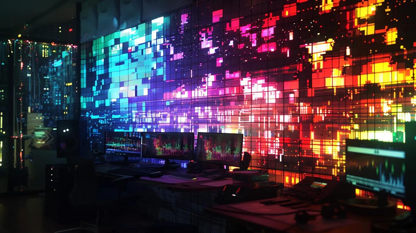 a vibrant film editing suite filled with a montage of colorful sound waveforms and musical notes, illuminated by soft, warm lighting to evoke a sense of creativity and emotional depth in storytelling. a vibrant film editing suite filled with a montage of colorful sound waveforms and musical notes, illuminated by soft, warm lighting to evoke a sense of creativity and emotional depth in storytelling.