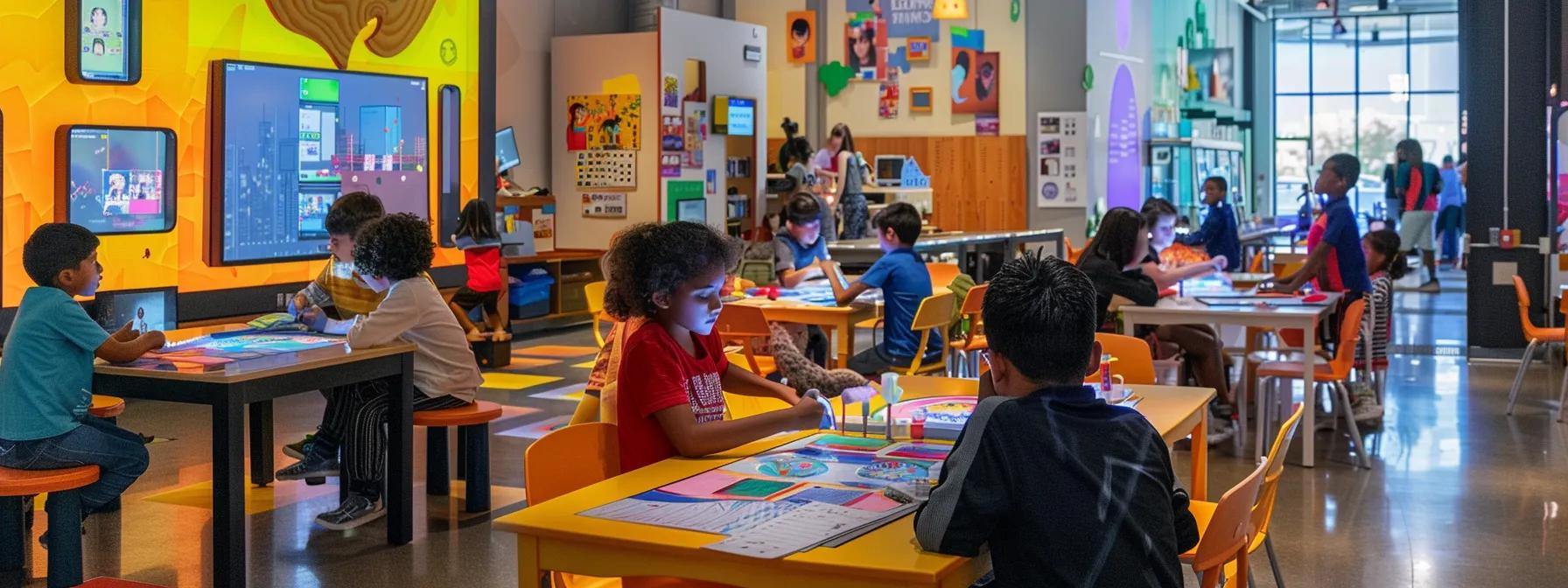 a vibrant indoor camp setting showcases children engaging in diverse activities—painting, coding, and teamwork exercises—under warm, inviting lighting, emphasizing accessibility, safety, and holistic development. a vibrant indoor camp setting showcases children engaging in diverse activities—painting, coding, and teamwork exercises—under warm, inviting lighting, emphasizing accessibility, safety, and holistic development.