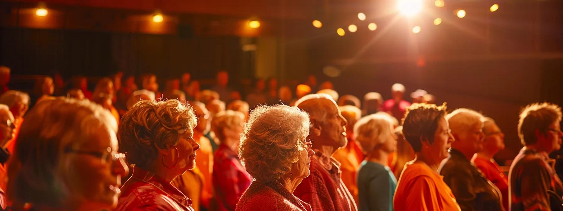 a vibrant indoor choir rehearsal captures a diverse group of individuals, united in harmonious song, radiating joy and community spirit within a warmly-lit urban music hall. a vibrant indoor choir rehearsal captures a diverse group of individuals, united in harmonious song, radiating joy and community spirit within a warmly-lit urban music hall.