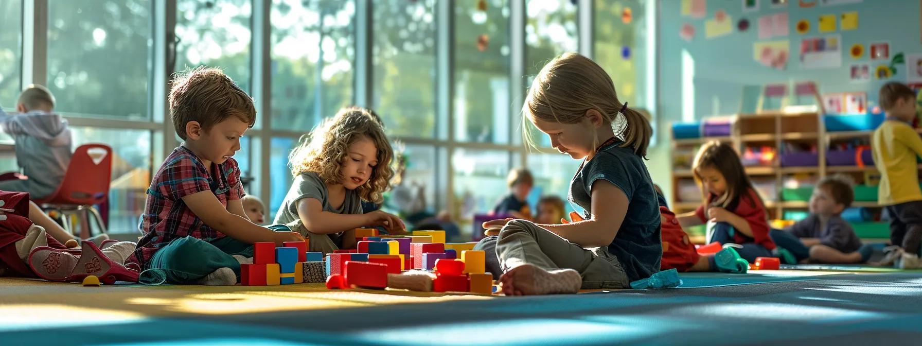 a vibrant indoor classroom scene captures children engaged in various play-based learning activities, such as building with colorful blocks and participating in collaborative role-playing, illuminated by soft, artificial lighting that enhances their expressions of curiosity and joy. a vibrant indoor classroom scene captures children engaged in various play-based learning activities, such as building with colorful blocks and participating in collaborative role-playing, illuminated by soft, artificial lighting that enhances their expressions of curiosity and joy.
