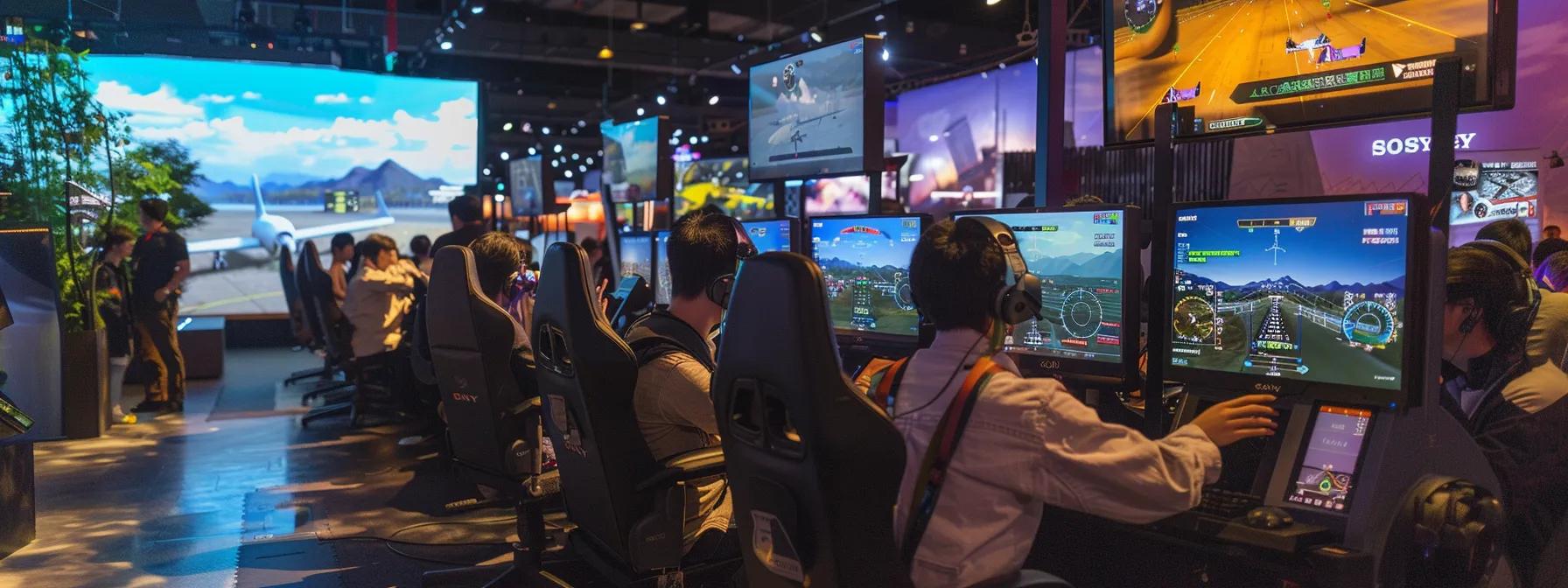 a vibrant indoor setting showcases a diverse group of people fully engaged in a budget-friendly flight simulator experience, surrounded by realistic cockpit displays and immersive virtual landscapes, emphasizing the excitement and accessibility of interactive aviation adventures. a vibrant indoor setting showcases a diverse group of people fully engaged in a budget-friendly flight simulator experience, surrounded by realistic cockpit displays and immersive virtual landscapes, emphasizing the excitement and accessibility of interactive aviation adventures.