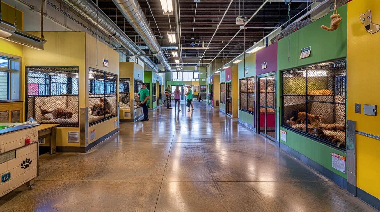 a vibrant, inviting interior of the san bernardino animal shelter showcases various cozy animal enclosures and attentive staff interacting with eager animals, highlighting the shelter's commitment to care and community engagement. a vibrant, inviting interior of the san bernardino animal shelter showcases various cozy animal enclosures and attentive staff interacting with eager animals, highlighting the shelter's commitment to care and community engagement.