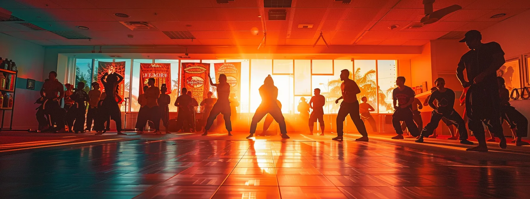 a vibrant martial arts studio with students engaging with a sleek mobile app on their smartphones, seamlessly managing class schedules and information against a backdrop of dynamic martial arts posters and training equipment. a vibrant martial arts studio with students engaging with a sleek mobile app on their smartphones, seamlessly managing class schedules and information against a backdrop of dynamic martial arts posters and training equipment.