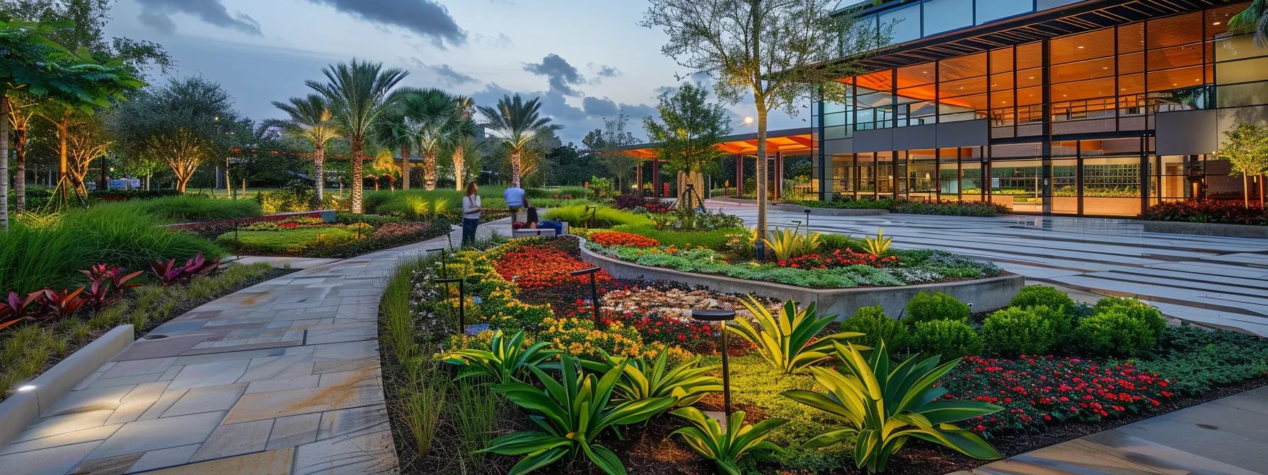 a vibrant, meticulously designed community landscape in st. cloud, florida, showcasing elegantly arranged flower beds and inviting walkways, with residents engaging in lively discussion about the design plans projected on a sleek digital screen in a contemporary office setting. a vibrant, meticulously designed community landscape in st. cloud, florida, showcasing elegantly arranged flower beds and inviting walkways, with residents engaging in lively discussion about the design plans projected on a sleek digital screen in a contemporary office setting.