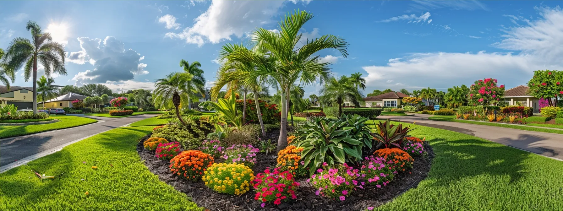 a vibrant, meticulously designed flower bed showcasing a diverse array of colorful blooms in an elegant residential front yard, highlighting the enhanced curb appeal and increased home value in an upscale neighborhood of st. cloud, florida. a vibrant, meticulously designed flower bed showcasing a diverse array of colorful blooms in an elegant residential front yard, highlighting the enhanced curb appeal and increased home value in an upscale neighborhood of st. cloud, florida.