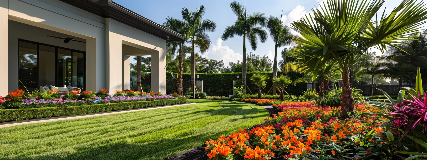 a vibrant, meticulously designed flower bed installation showcases a harmonious blend of colorful blooms against the backdrop of a sleek, modern home in st. cloud, florida, emphasizing the transformative power of outdoor design.