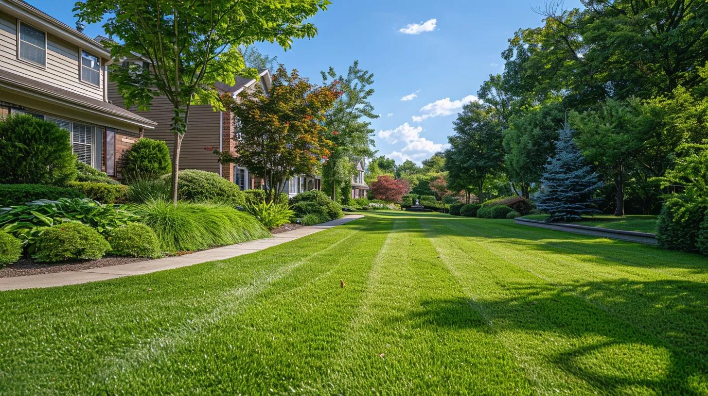 a vibrant, meticulously maintained lawn spreads across a suburban yard, with freshly cut grass clippings evenly scattered as a natural mulch, showcasing the sustainable practice of lawn nourishment under the bright afternoon sunlight. a vibrant, meticulously maintained lawn spreads across a suburban yard, with freshly cut grass clippings evenly scattered as a natural mulch, showcasing the sustainable practice of lawn nourishment under the bright afternoon sunlight.
