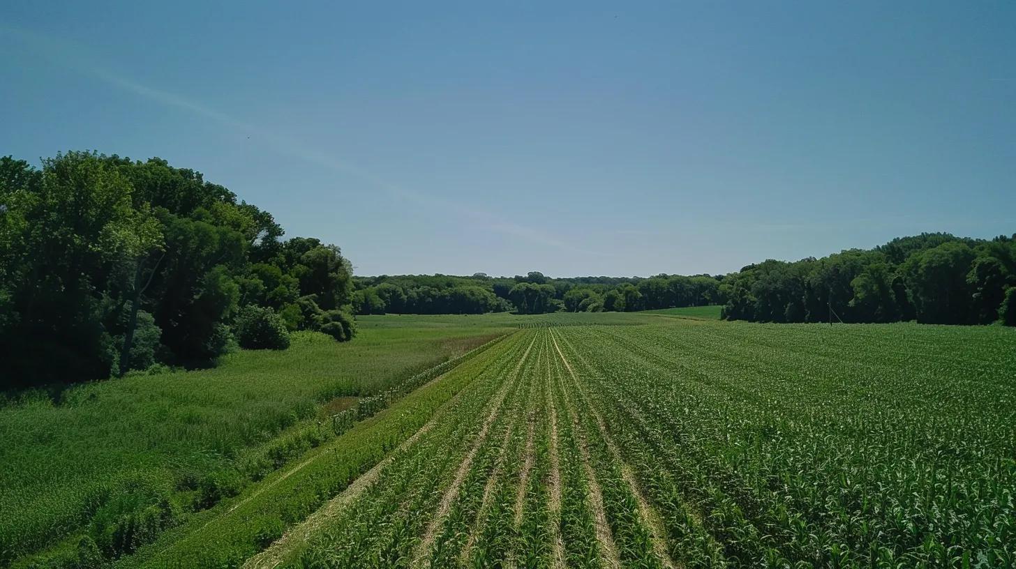 a vibrant midwest corn and soybean farm showcases uniform rows of lush crops under a clear blue sky, highlighting the benefits of hi-fidelity genetics’ food plot seeds with an emphasis on enhanced yield and thriving wildlife attraction. a vibrant midwest corn and soybean farm showcases uniform rows of lush crops under a clear blue sky, highlighting the benefits of hi-fidelity genetics’ food plot seeds with an emphasis on enhanced yield and thriving wildlife attraction.