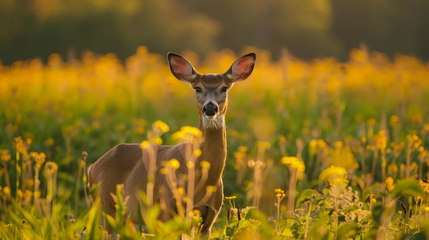 a vibrant midwest farm scene showcases expansive fields of lush corn and soybean crops, teeming with wildlife activity, as deer graze on the nutritious foliage under the golden glow of twilight, emphasizing the effective habitat created by quality food plot seeds. a vibrant midwest farm scene showcases expansive fields of lush corn and soybean crops, teeming with wildlife activity, as deer graze on the nutritious foliage under the golden glow of twilight, emphasizing the effective habitat created by quality food plot seeds.
