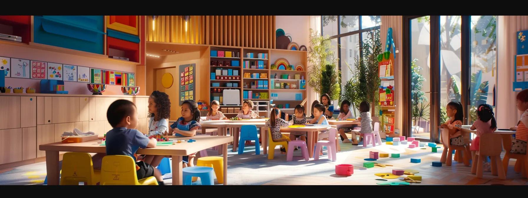 a vibrant, modern classroom filled with curious toddlers engaging in a structured empathy lesson, guided by an attentive educator, showcasing a colorful array of educational materials and playful interactions amidst the bright, inviting decor. a vibrant, modern classroom filled with curious toddlers engaging in a structured empathy lesson, guided by an attentive educator, showcasing a colorful array of educational materials and playful interactions amidst the bright, inviting decor.