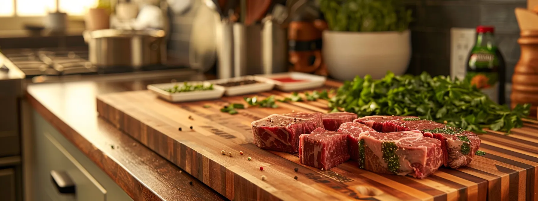 a vibrant, modern kitchen displays an inviting wooden butcher block, artfully arranged with various cuts of succulent grass-fed beef alongside elegantly designed recipe cards highlighting their nutritional benefits and unique flavor profiles. a vibrant, modern kitchen displays an inviting wooden butcher block, artfully arranged with various cuts of succulent grass-fed beef alongside elegantly designed recipe cards highlighting their nutritional benefits and unique flavor profiles.