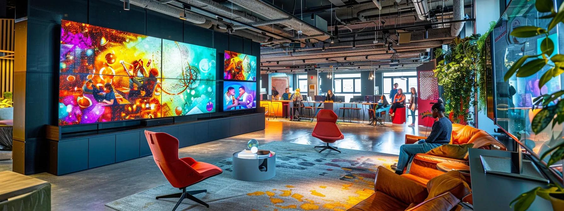 a vibrant office setting showcases a collaborative brainstorming session, with diverse professionals engaged around a sleek table as they discuss strategies for amplifying ctv advertising reach through dynamic media outreach and influencer partnerships.