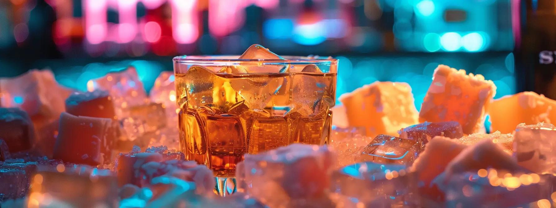 a vibrant party scene features a crystal-clear glass of thc-infused spirits on ice, artfully arranged alongside an enticing selection of premium fudge cuts, creating an atmosphere charged with anticipation and indulgence. a vibrant party scene features a crystal-clear glass of thc-infused spirits on ice, artfully arranged alongside an enticing selection of premium fudge cuts, creating an atmosphere charged with anticipation and indulgence.