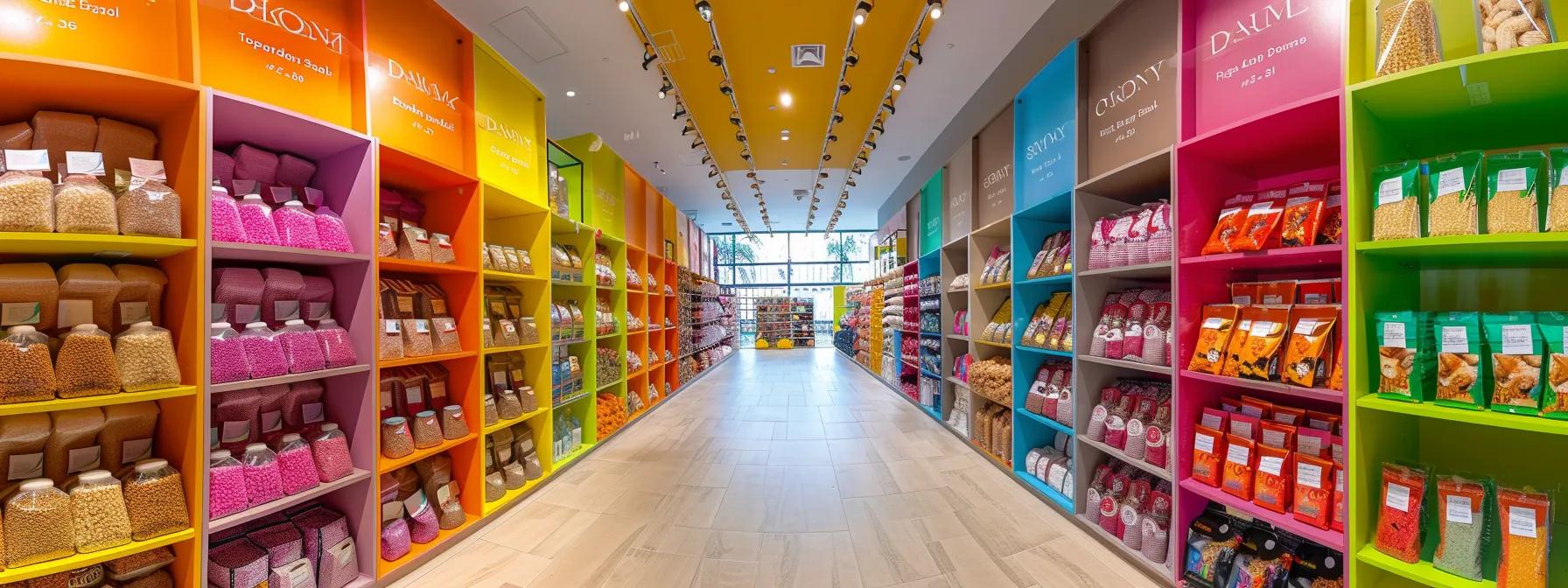 a vibrant pet store aisle showcases a diverse array of natural puppy treats in brightly colored packaging, highlighting options tailored for various breeds and developmental stages against a clean, modern backdrop. a vibrant pet store aisle showcases a diverse array of natural puppy treats in brightly colored packaging, highlighting options tailored for various breeds and developmental stages against a clean, modern backdrop.