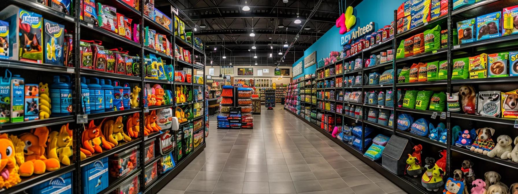 a vibrant pet supply store displays an array of robust and colorful dog toys designed specifically for aggressive chewers, arranged on bright shelves with engaging packaging that highlights their durability and safety features. a vibrant pet supply store displays an array of robust and colorful dog toys designed specifically for aggressive chewers, arranged on bright shelves with engaging packaging that highlights their durability and safety features.