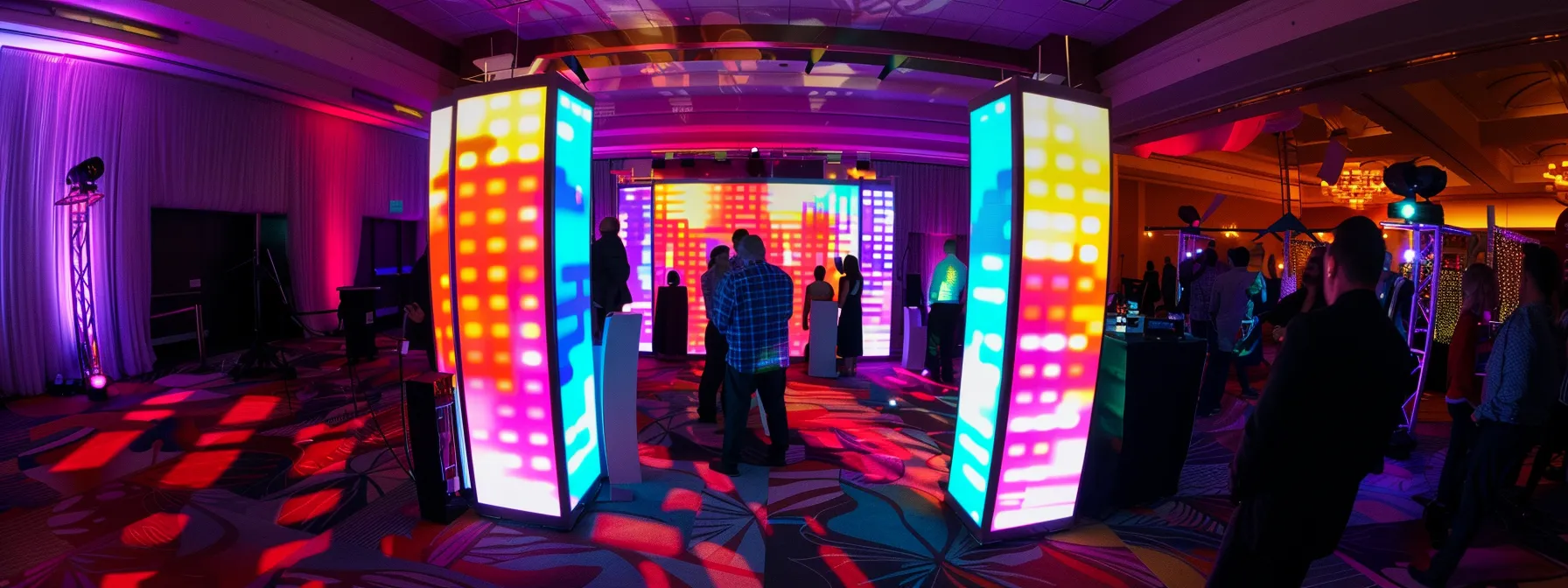 a vibrant photo booth adorned with colorful lighting and engaging touchscreen displays stands at the center of a lively event, inviting guests to capture joyful moments and fostering connections among them. a vibrant photo booth adorned with colorful lighting and engaging touchscreen displays stands at the center of a lively event, inviting guests to capture joyful moments and fostering connections among them.
