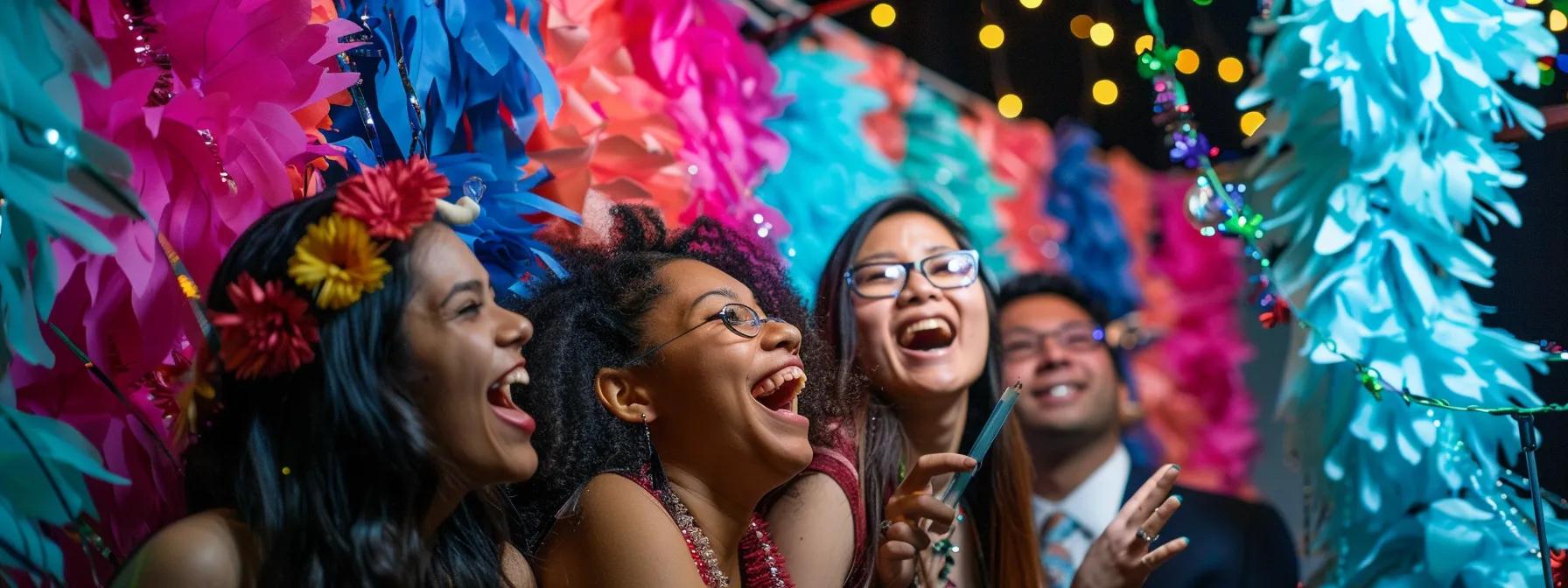 a vibrant photo booth at a bustling atlanta wedding captures joyful guests striking playful poses amidst a backdrop of colorful props and twinkling lights, encapsulating the spirit of celebration and lasting memories. a vibrant photo booth at a bustling atlanta wedding captures joyful guests striking playful poses amidst a backdrop of colorful props and twinkling lights, encapsulating the spirit of celebration and lasting memories.