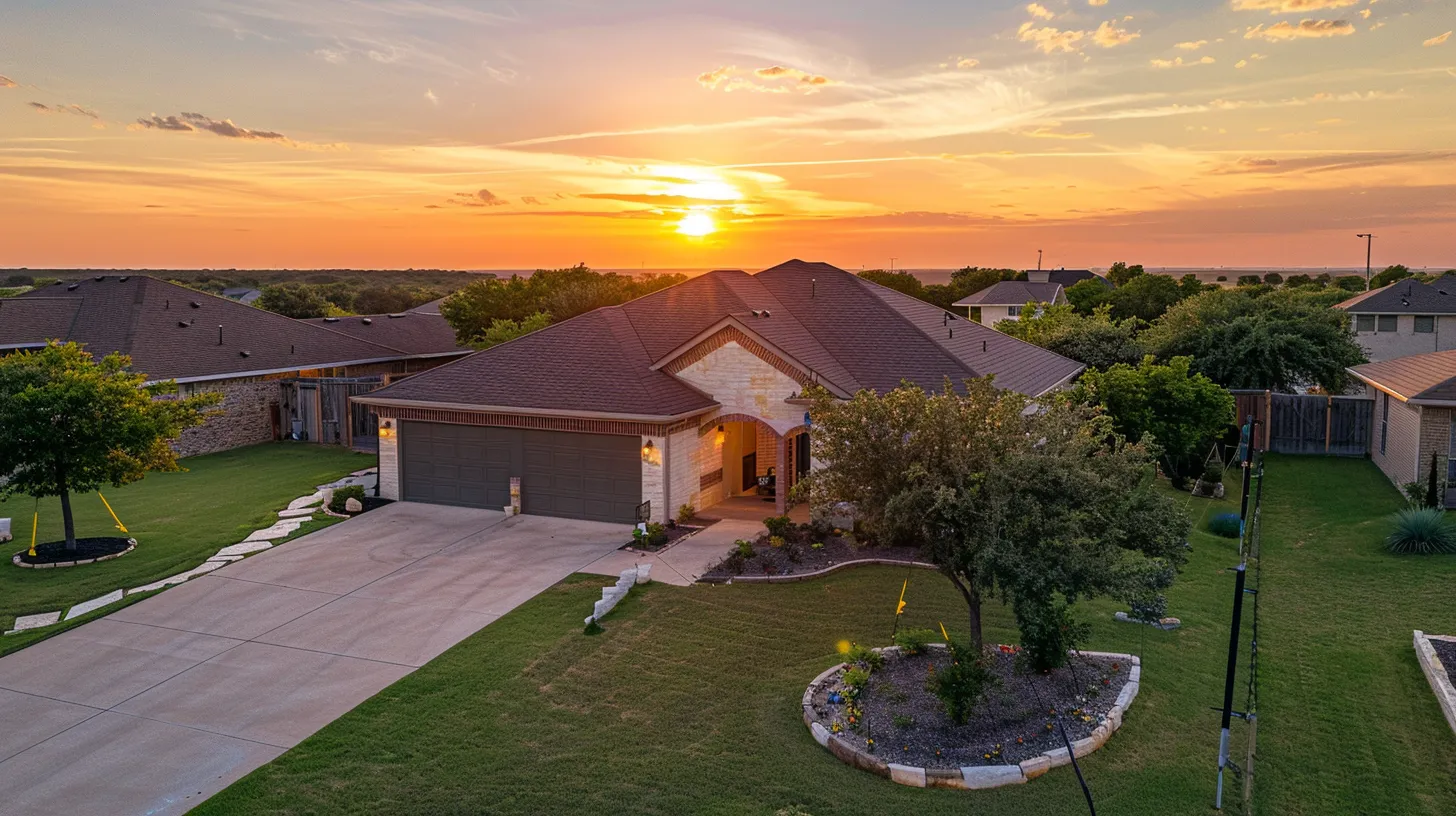 a vibrant residential street in harker heights, tx during golden hour, showcasing inviting single-family homes with warm light casting shadows on manicured sidewalks, emphasizing a welcoming and community-oriented atmosphere perfect for prospective homeowners. a vibrant residential street in harker heights, tx during golden hour, showcasing inviting single-family homes with warm light casting shadows on manicured sidewalks, emphasizing a welcoming and community-oriented atmosphere perfect for prospective homeowners.