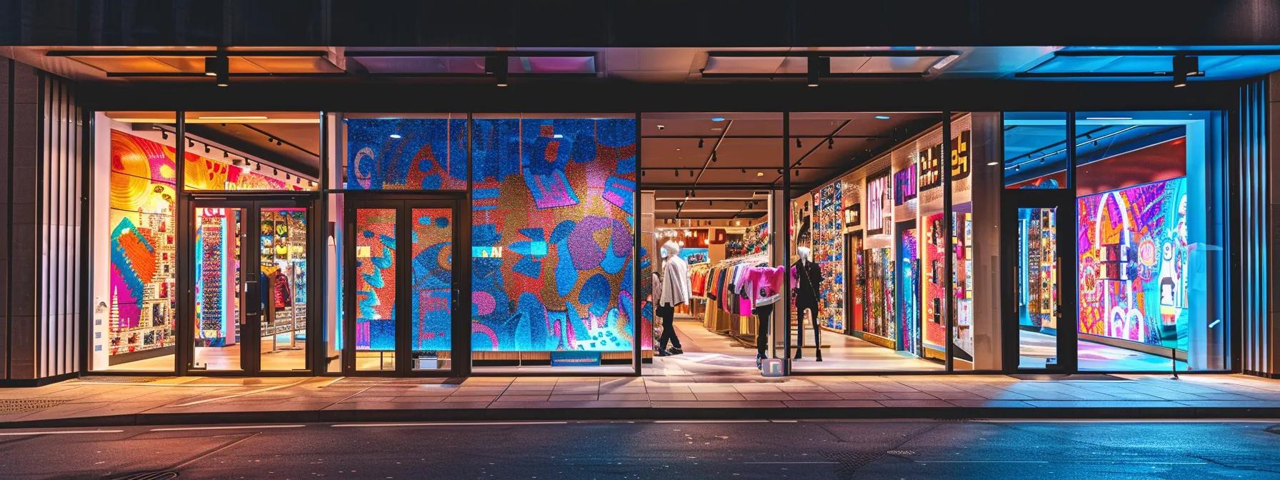 a vibrant retail storefront adorned with striking window graphics showcases high-resolution digital prints and customizable designs, enhancing visual appeal and drawing in customers against a sleek urban backdrop. a vibrant retail storefront adorned with striking window graphics showcases high-resolution digital prints and customizable designs, enhancing visual appeal and drawing in customers against a sleek urban backdrop.