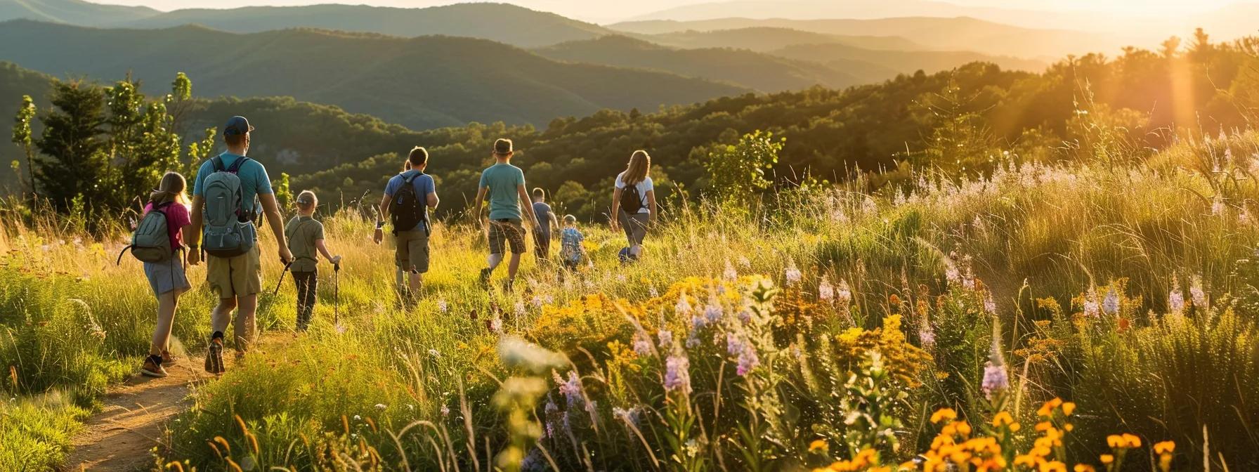 Scenic view of Blue Ridge Mountains with hiking trails and lush greenery. Scenic view of Blue Ridge Mountains with hiking trails and lush greenery.