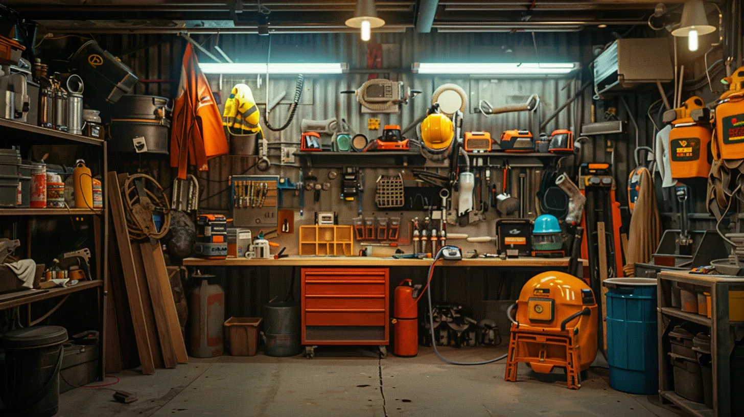 a vibrant scene of a well-equipped workshop showcases an array of essential safety gear, including respirators, safety goggles, and gloves, illuminated by warm light, emphasizing the vital role of personal protective equipment in ensuring a secure home renovation environment. a vibrant scene of a well-equipped workshop showcases an array of essential safety gear, including respirators, safety goggles, and gloves, illuminated by warm light, emphasizing the vital role of personal protective equipment in ensuring a secure home renovation environment.