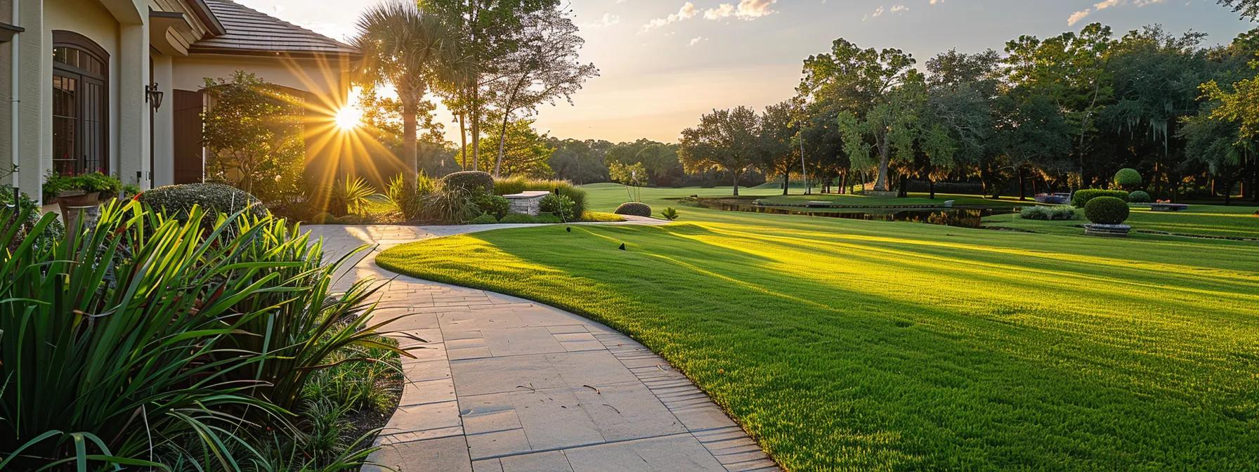 a vibrant scene showcasing a professional sod installation in an upscale orlando residential yard, featuring freshly laid green sod with visible transformation in landscape aesthetics, captured with depth and clarity to emphasize the quality of service and client satisfaction. a vibrant scene showcasing a professional sod installation in an upscale orlando residential yard, featuring freshly laid green sod with visible transformation in landscape aesthetics, captured with depth and clarity to emphasize the quality of service and client satisfaction.