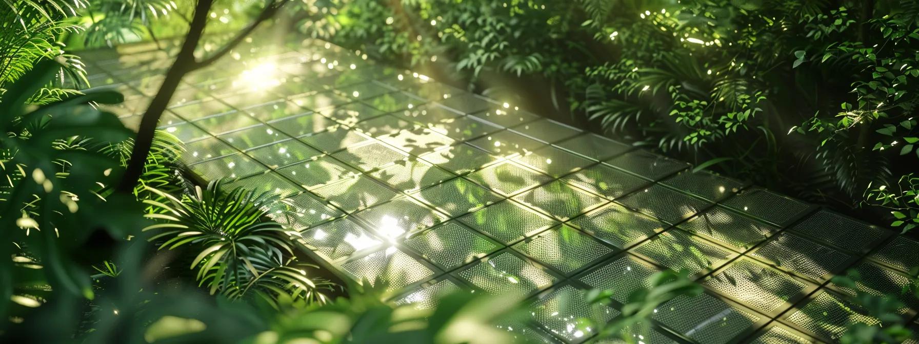 a vibrant solar panel array glistens under the sun, surrounded by lush greenery, symbolizing efficiency and sustainability in renewable energy production. a vibrant solar panel array glistens under the sun, surrounded by lush greenery, symbolizing efficiency and sustainability in renewable energy production.