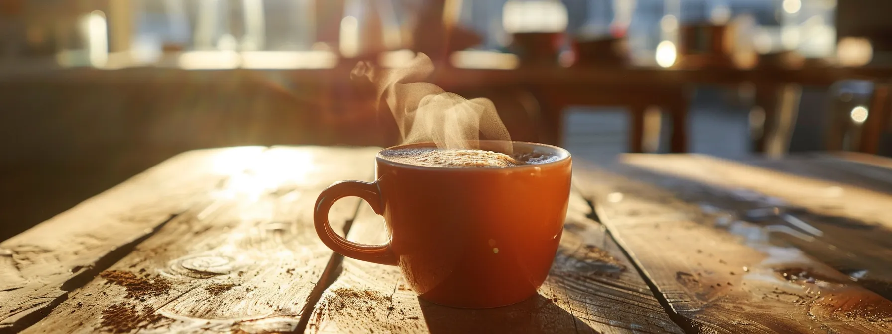 a vibrant, steaming cup of mud coffee replacement sits on a rustic table, surrounded by warm natural light, accentuating its rich, earthy tones while capturing the essence of transformed daily beverage habits and the joy of new taste experiences.
