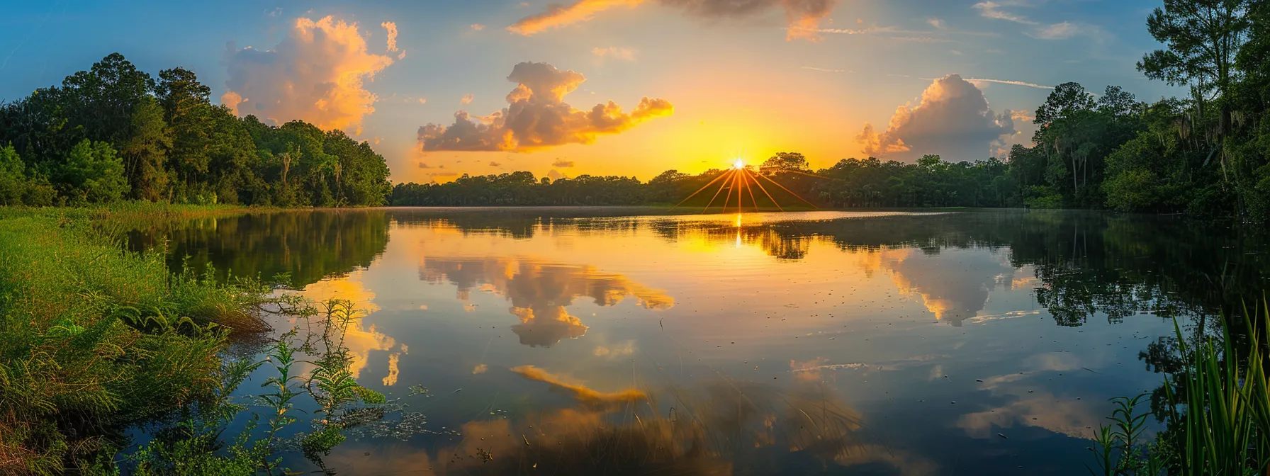 a vibrant sunset casts warm hues over a tranquil lake, reflecting the glowing sky and surrounded by lush greenery, creating a serene moment of natural beauty. a vibrant sunset casts warm hues over a tranquil lake, reflecting the glowing sky and surrounded by lush greenery, creating a serene moment of natural beauty.