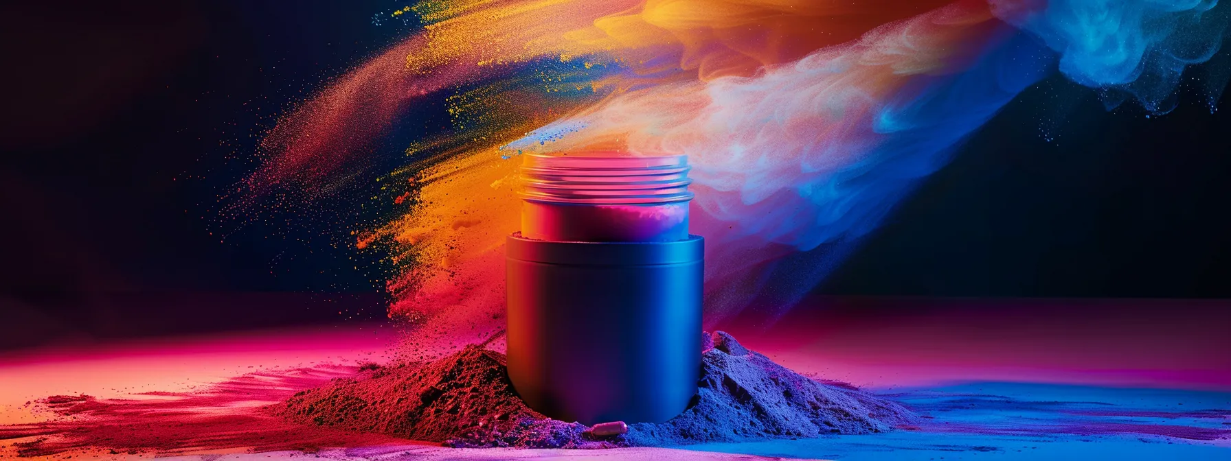 a vibrant, swirling composition of colorful all-in-one multivitamin powder nestled in a sleek, modern container, illuminated by soft, natural light, suggests a future of personalized health and wellness innovation.