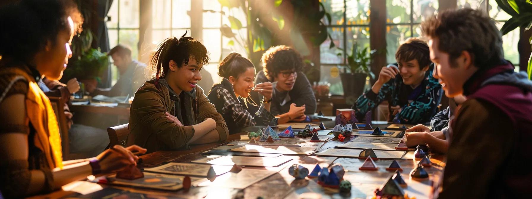 a vibrant tabletop gaming scene captures a diverse group of players animatedly engaged in a d&d session, surrounded by colorful character sheets and quirky class representations, radiating joy and camaraderie in a cozy, well-lit game room. a vibrant tabletop gaming scene captures a diverse group of players animatedly engaged in a d&d session, surrounded by colorful character sheets and quirky class representations, radiating joy and camaraderie in a cozy, well-lit game room.