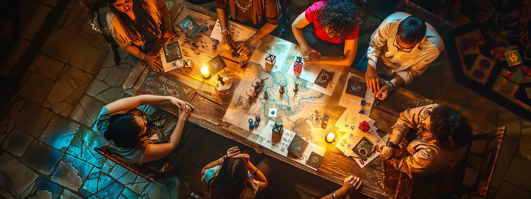 a vibrant tabletop setting illuminated by warm overhead lights showcases a diverse group of engaged players deep in a thrilling game of dungeons & dragons, surrounded by character sheets, colorful dice, and imaginative miniatures, highlighting the cognitive engagement and strategic depth of the experience. a vibrant tabletop setting illuminated by warm overhead lights showcases a diverse group of engaged players deep in a thrilling game of dungeons & dragons, surrounded by character sheets, colorful dice, and imaginative miniatures, highlighting the cognitive engagement and strategic depth of the experience.