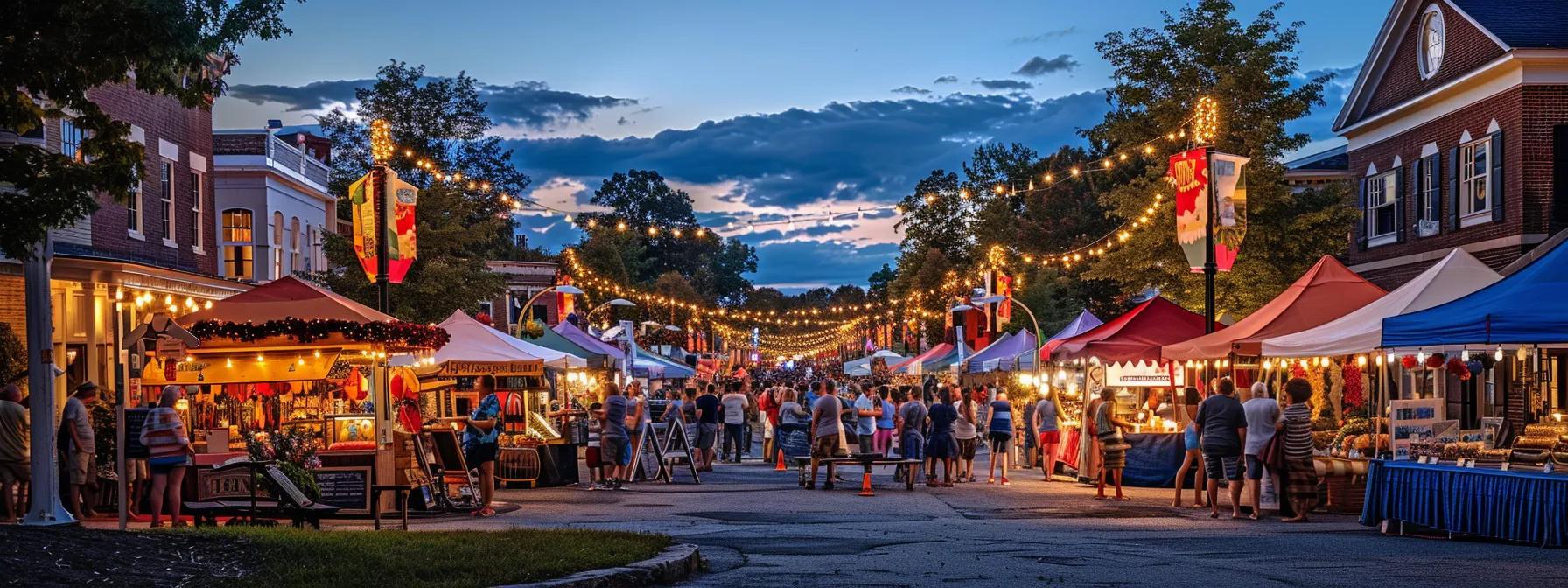 a vibrant town square in blue ridge, ga, bustling with families enjoying seasonal festivals, brightly colored banners fluttering in the breeze, and booths showcasing local artisans and cultural performances, all under the warm glow of festive lights. a vibrant town square in blue ridge, ga, bustling with families enjoying seasonal festivals, brightly colored banners fluttering in the breeze, and booths showcasing local artisans and cultural performances, all under the warm glow of festive lights.