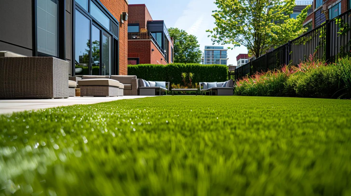 a vibrant urban backyard featuring a lush, organically fertilized lawn, showcasing healthy grass with rich color and texture, surrounded by stylish patio furniture and modern landscaping elements, all under a clear blue sky to emphasize sustainable lawn care. a vibrant urban backyard featuring a lush, organically fertilized lawn, showcasing healthy grass with rich color and texture, surrounded by stylish patio furniture and modern landscaping elements, all under a clear blue sky to emphasize sustainable lawn care.