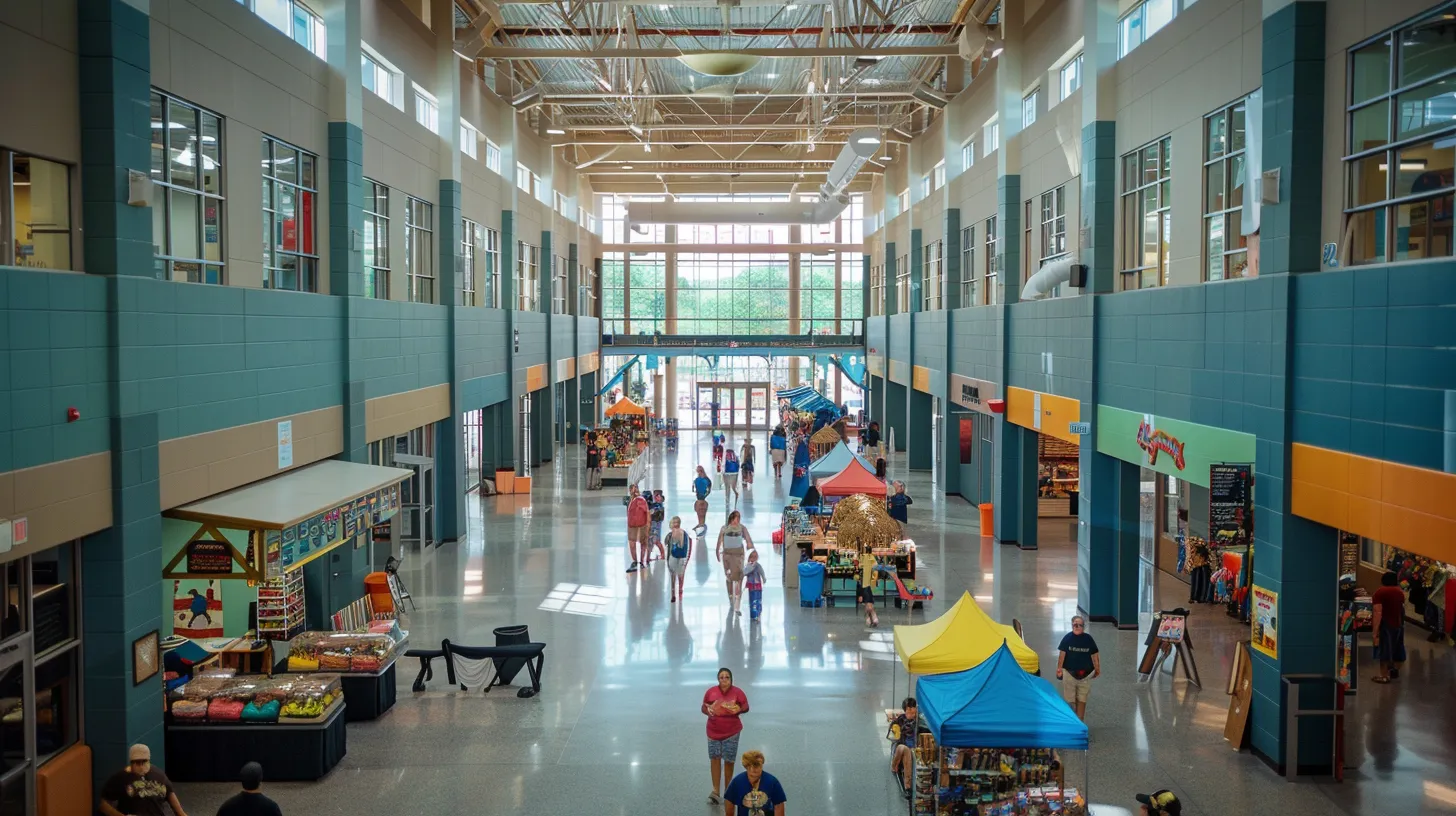a vibrant urban community center in wesley chapel buzzes with families enjoying a lively local festival, showcasing booths of colorful crafts and activities under festive banners, embodying the area's rich educational and social experiences.